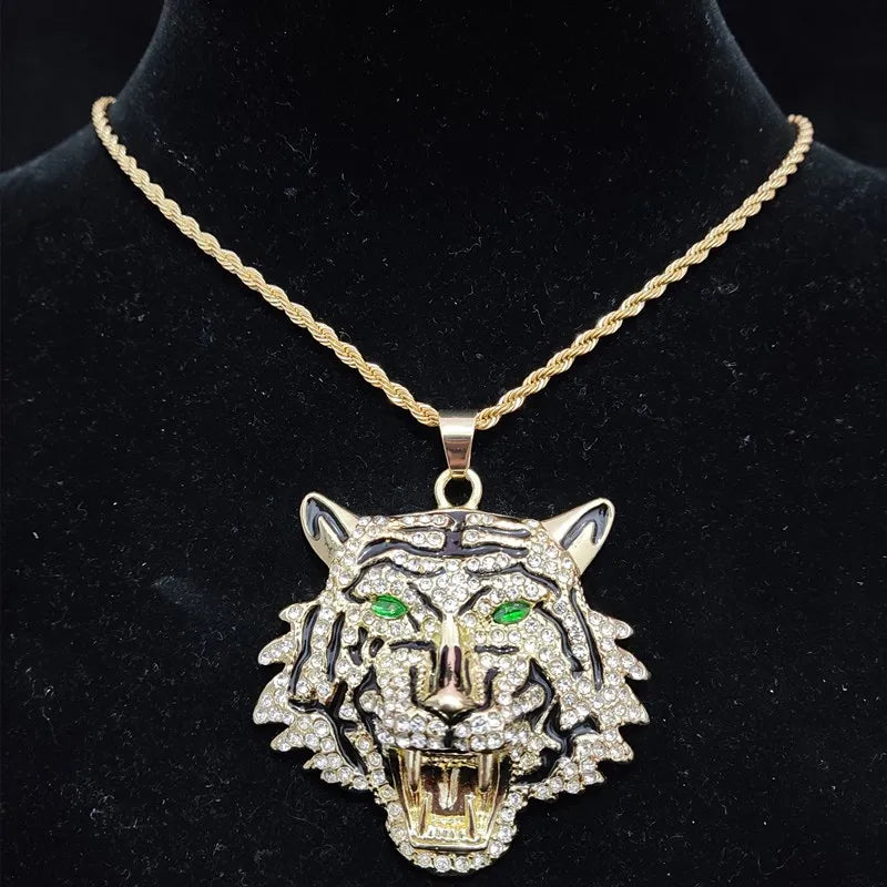 Iced Tiger Pendant Necklace