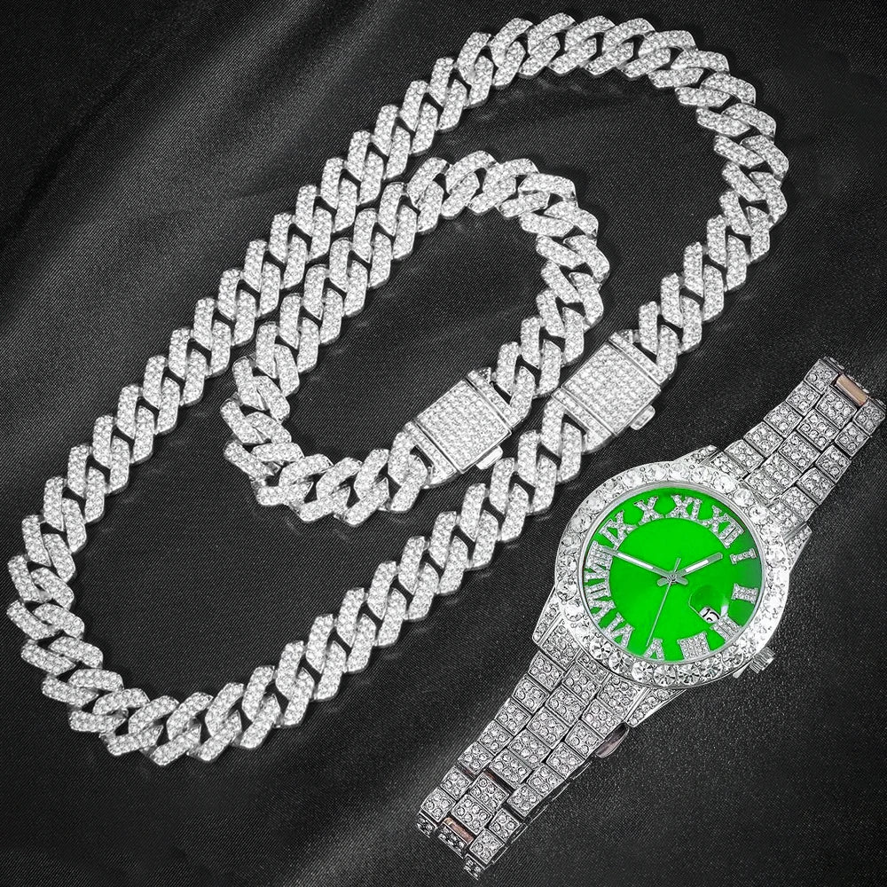 Iced Cuban Chain Watch Combo