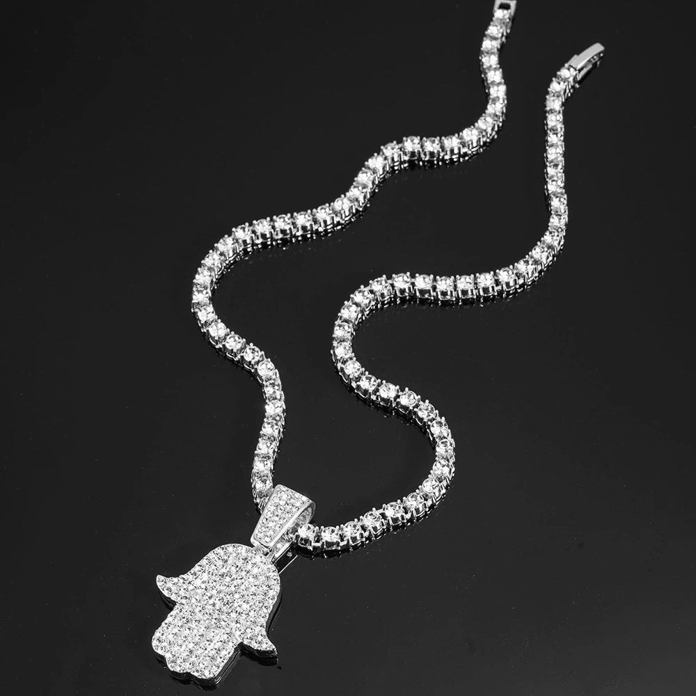 Iced Hamsa Hand Necklaces