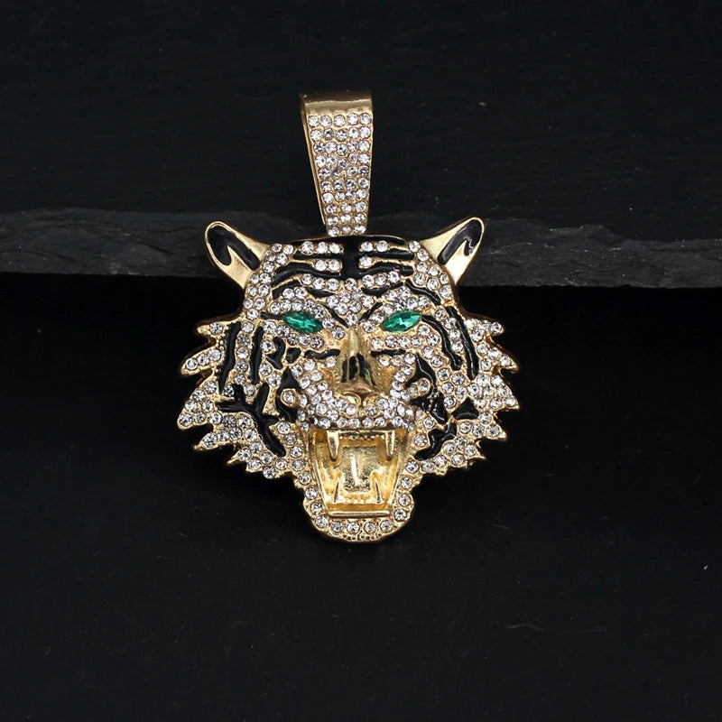 Iced Tiger Pendant Necklace Cuban Chain