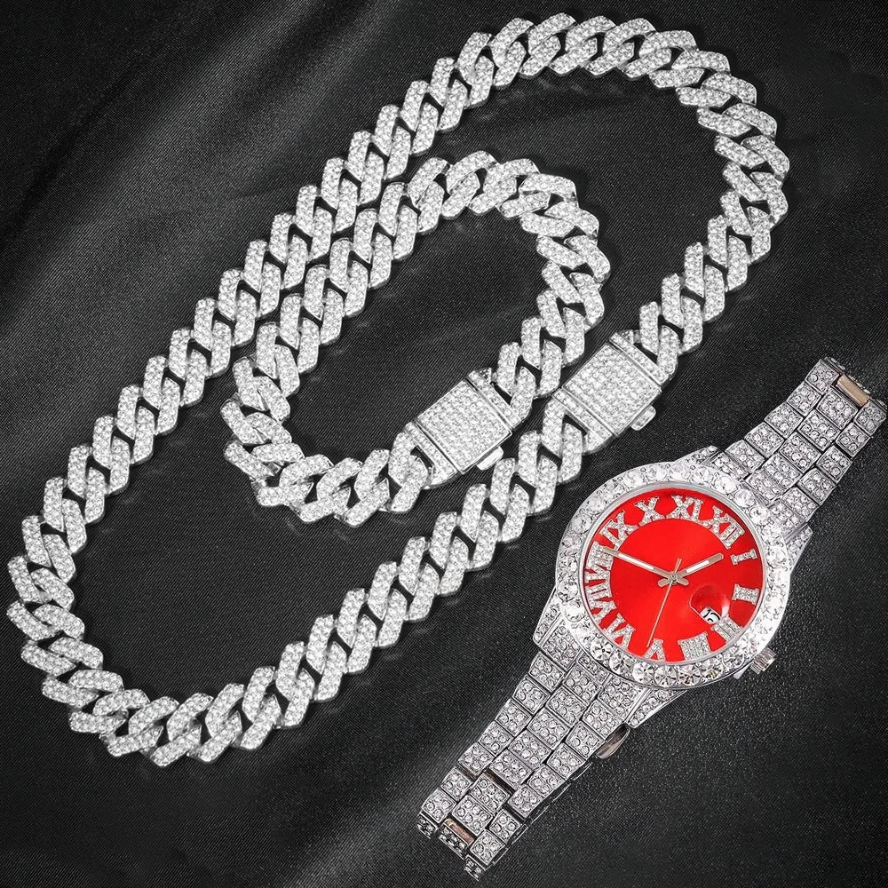 Iced Cuban Chain Watch Combo