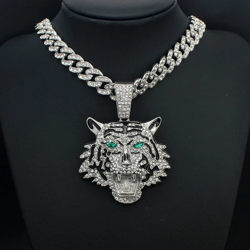 Iced Tiger Pendant Necklace Cuban Chain