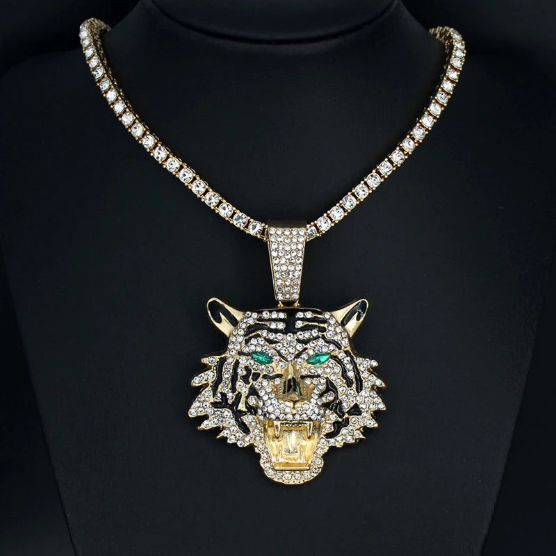 Iced Tiger Pendant Necklace Cuban Chain
