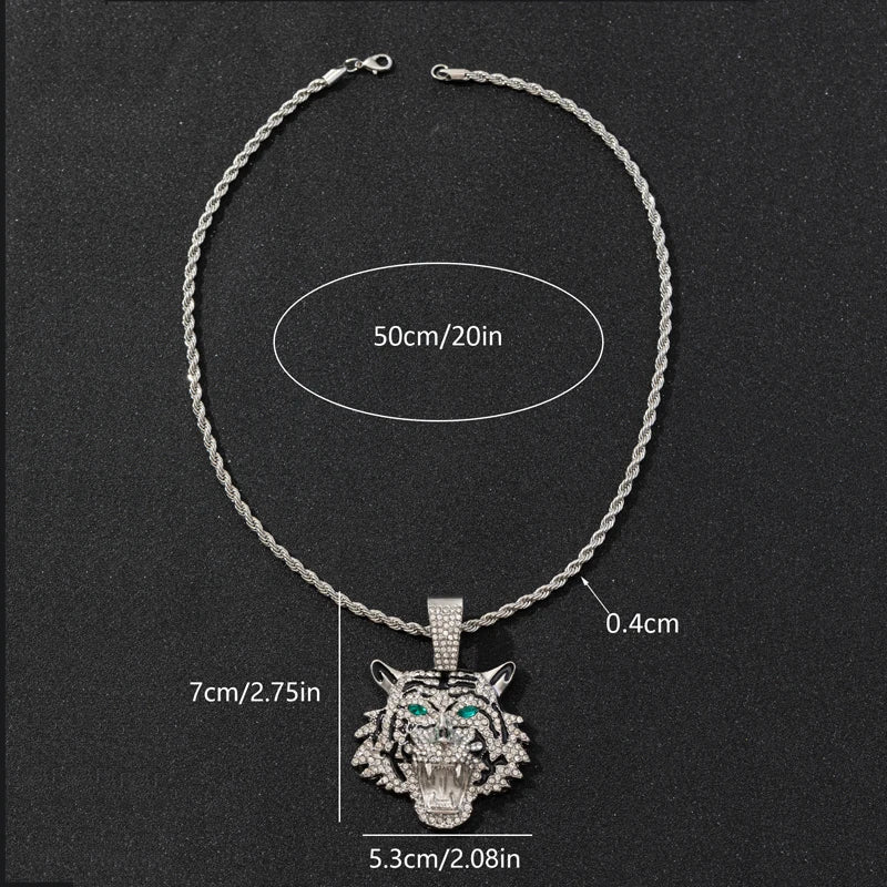 Iced Tiger Pendant Necklace Cuban Chain