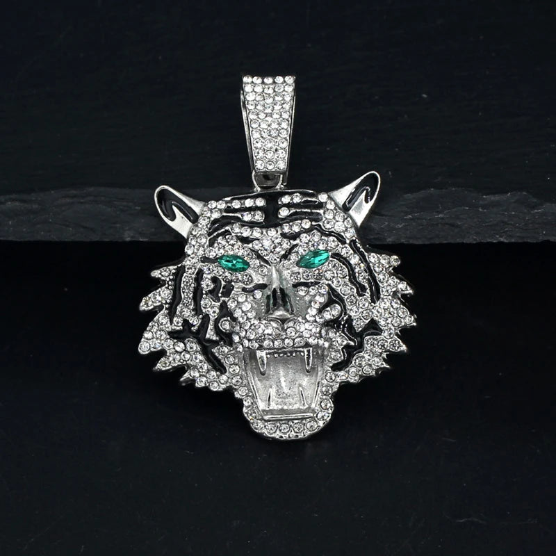 Iced Tiger Pendant Necklace Cuban Chain