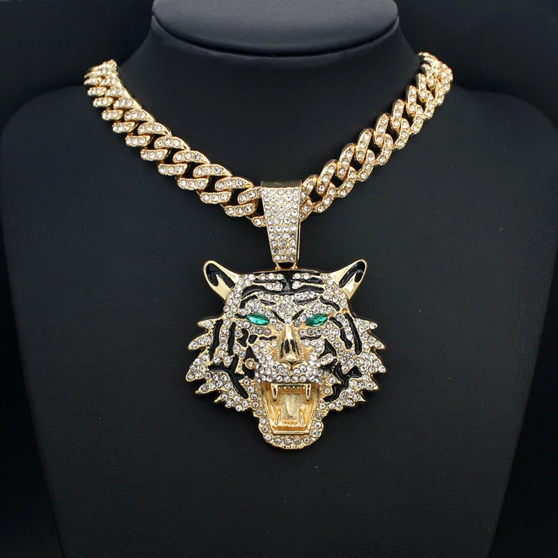 Iced Tiger Pendant Necklace Cuban Chain