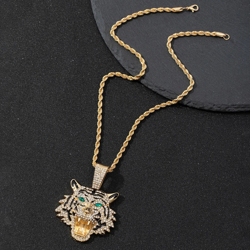 Iced Tiger Pendant Necklace Cuban Chain