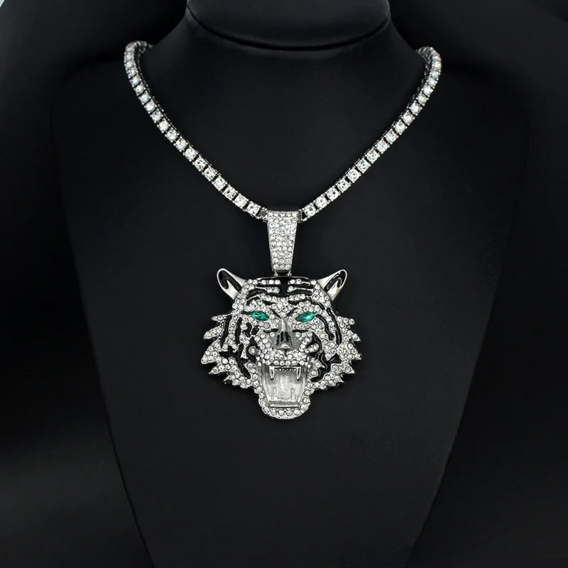 Iced Tiger Pendant Necklace Cuban Chain