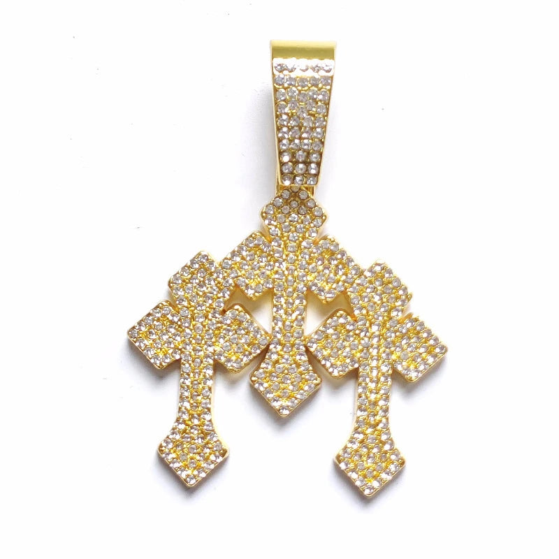 Iced Out Stacked Crosses Pendant Necklaces