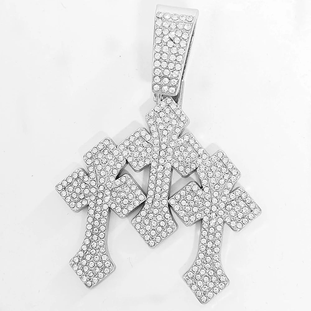 Iced Out Stacked Crosses Pendant Necklaces
