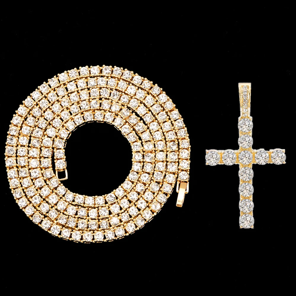 Iced Out Cross Pendant Necklace 4mm